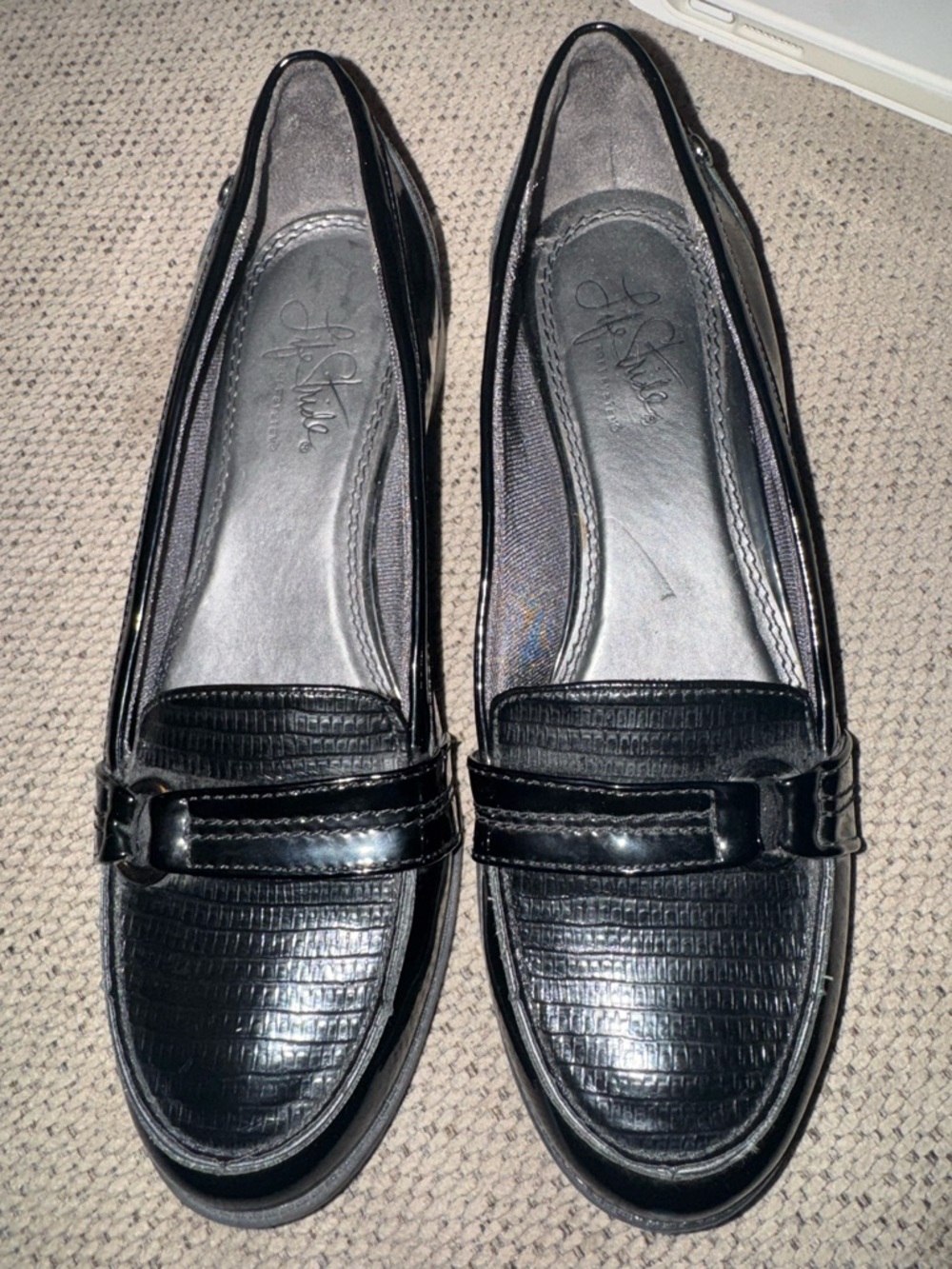 Bundle 4 $10 items for $30 Life Stride Black Textured Loafer Flats Buckle Accent